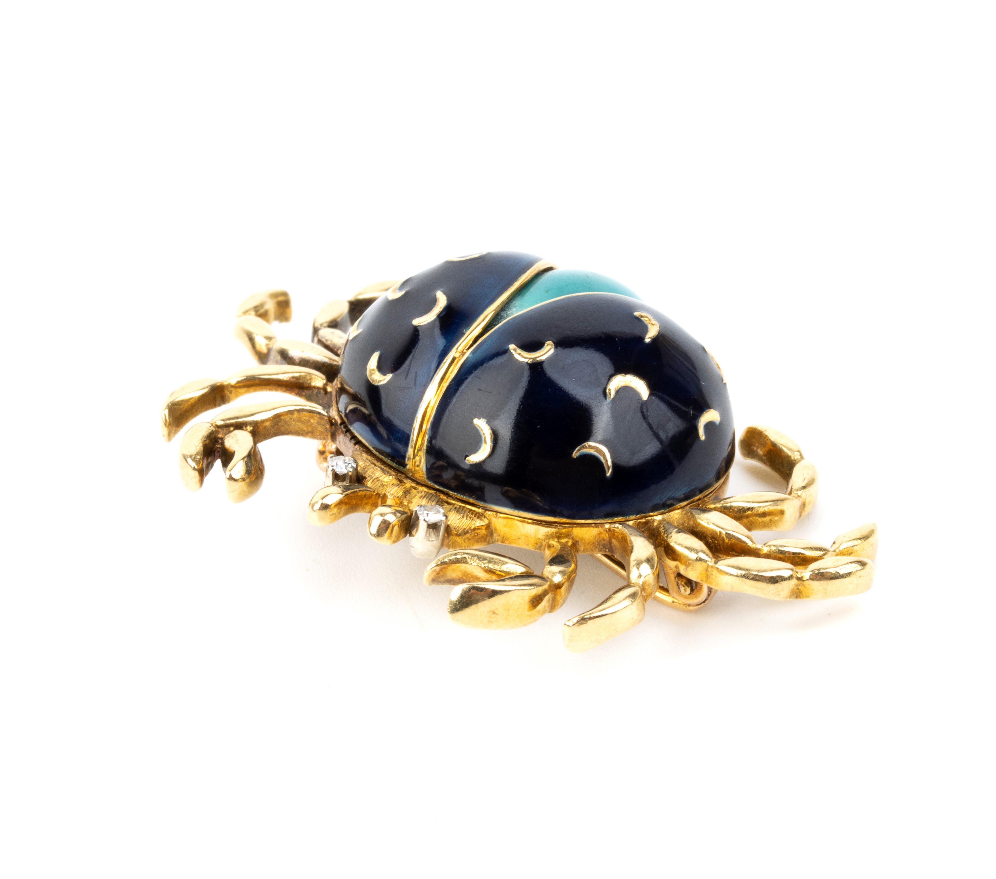 Spilla a forma di granchio, oro giallo 18k, smalto e diamanti