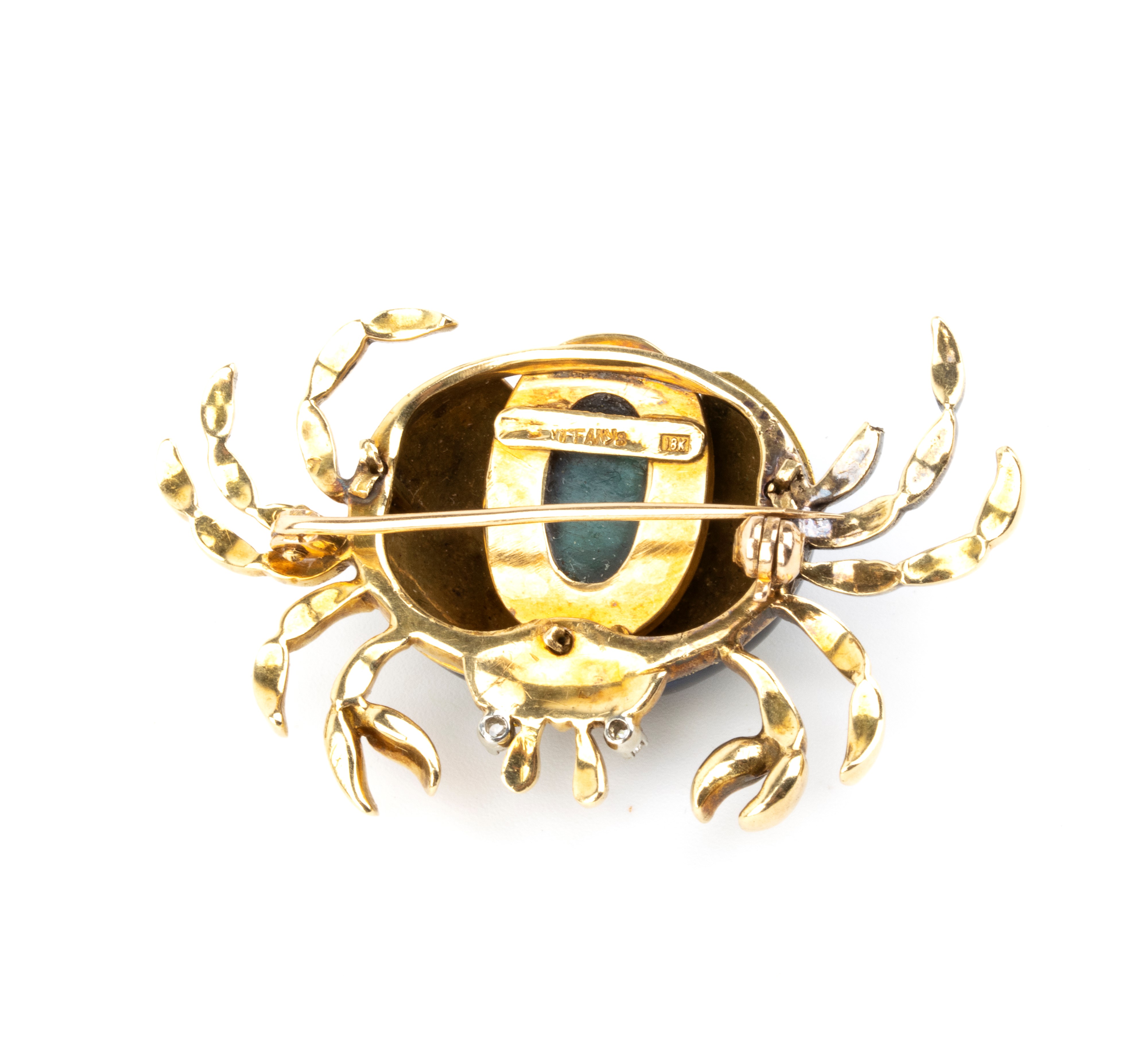 Spilla a forma di granchio, oro giallo 18k, smalto e diamanti