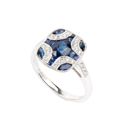 Branar, Anello in platino in stile déco con zaffiri e diamanti