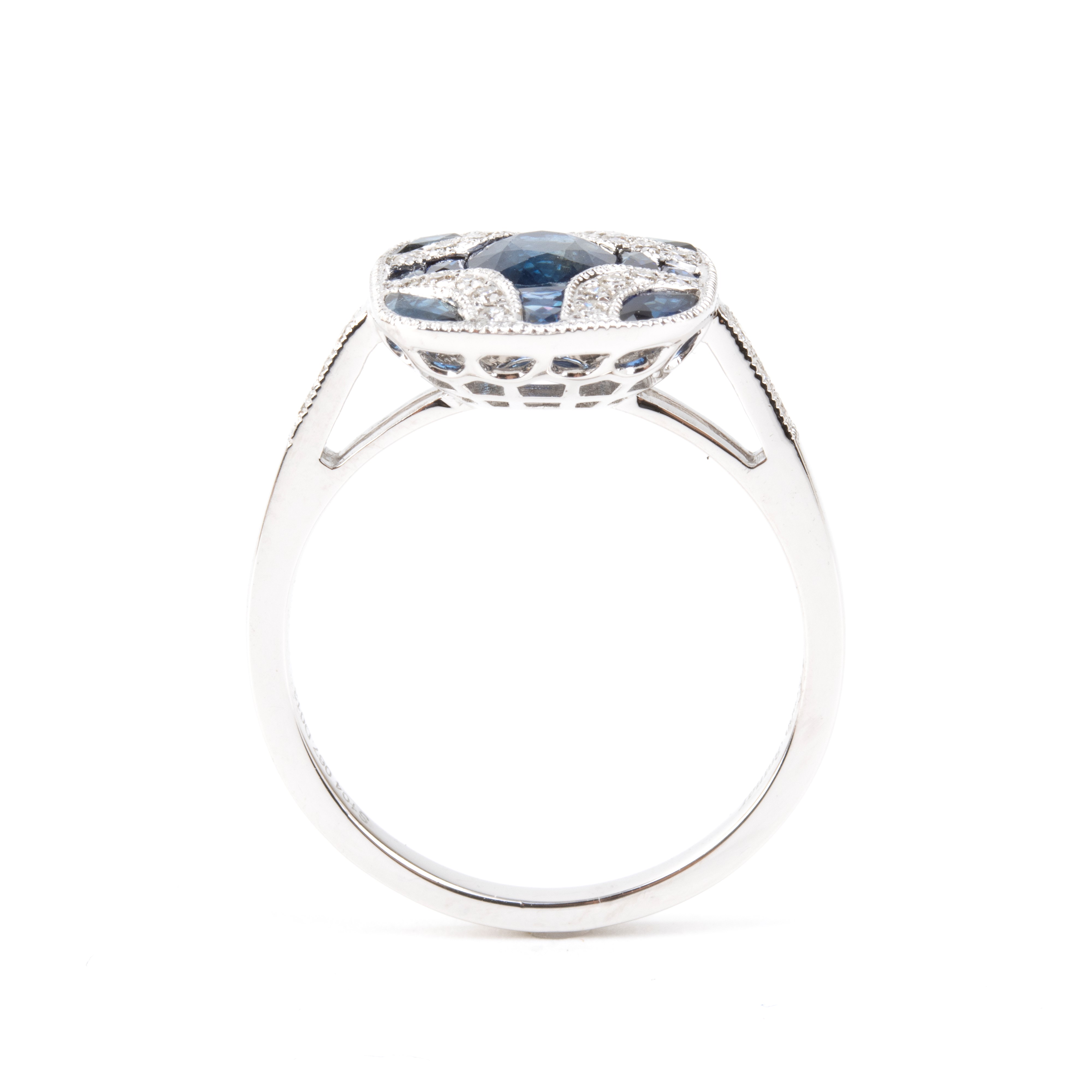 Branar Paris - Branar, Anello in platino in stile déco con zaffiri e diamanti