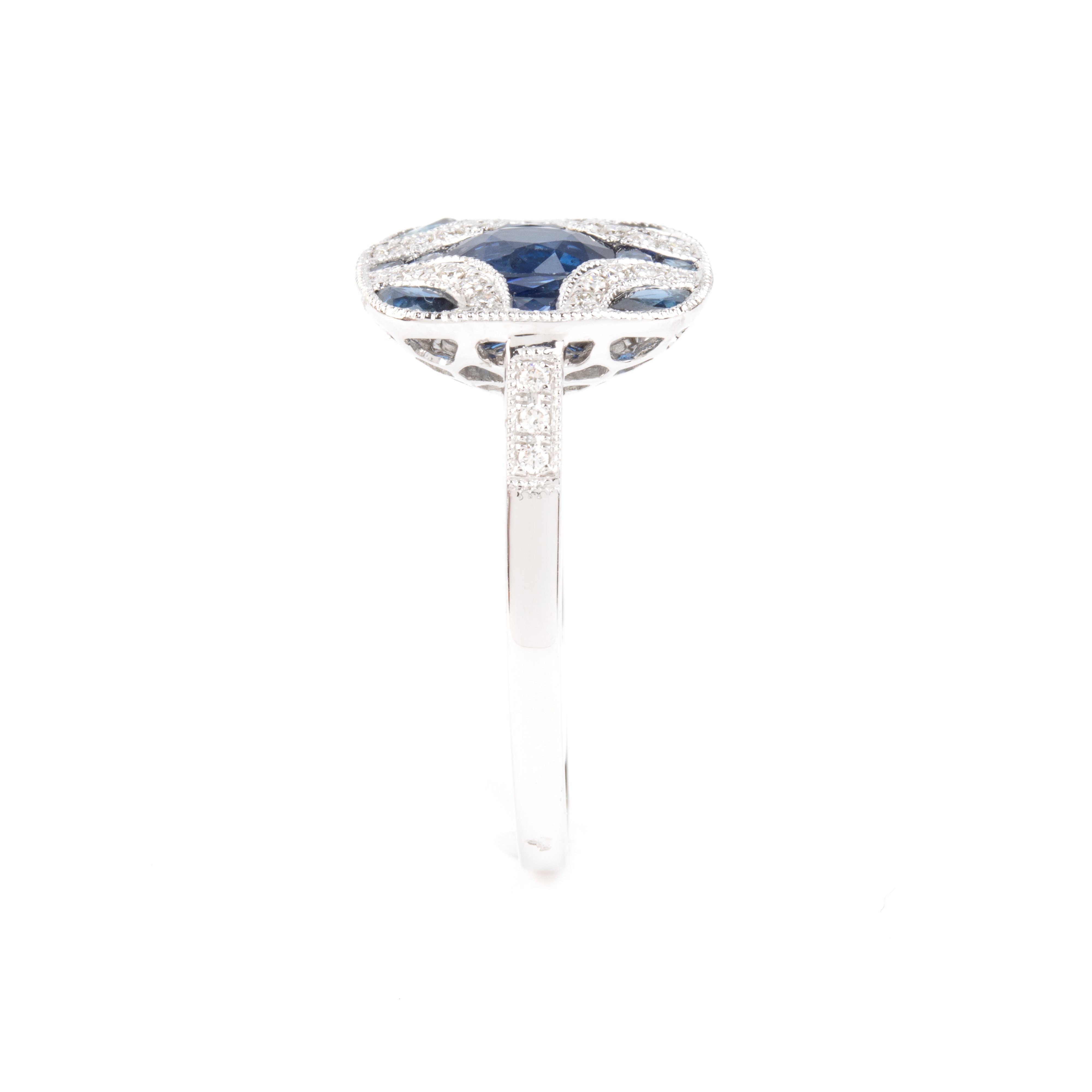 Branar Paris - Branar, Anello in platino in stile déco con zaffiri e diamanti