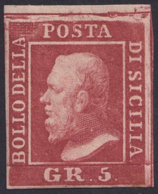 Sicilia - 5gr. I tav. Carminio nuovo con gomma RITOCCO 5  - Asta FRANCOBOLLI E STORIA POSTALE - Bertolami Fine Art - Casa d'Aste
