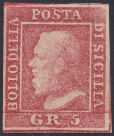 Sicilia, 5 gr. rosa carminio (n. 9), francobollo nuovo con gomma