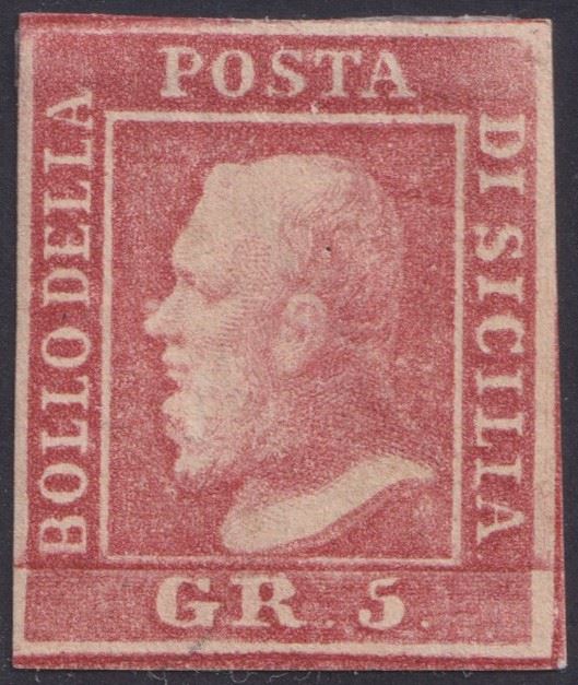 Sicily - 5gr. carmine pink, new with gum.  - Auction STAMPS AND POSTAL HISTORY - Bertolami Fine Art - Casa d'Aste