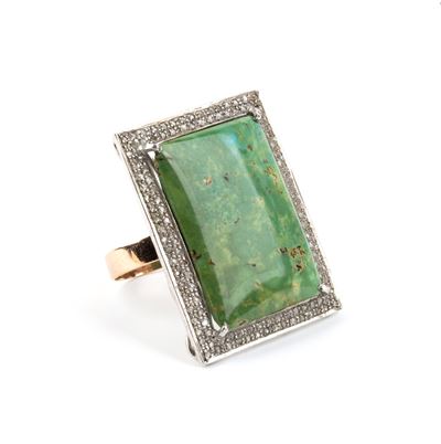 Anello in oro giallo 9k e argento con turchese e diamanti (punzoni 375–925)