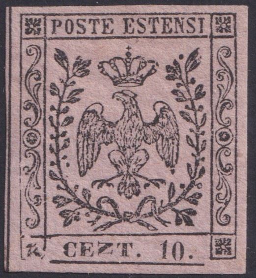 Modena - Varietà Tipografiche, 10cent. con punto con la ''N'' coricata.