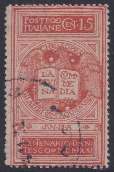 Dante Alighieri, Regno, 15 centesimi rosa bruno-rosastro con filigrana lettere