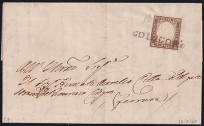Alberto Diena, Lettera da Codigoro per Ferrara con affrancatura 10 centesimi bruno lilla (n. 14Ba...