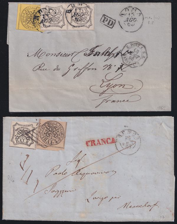 Pontifical - Postal history, two letters for foreign countries.