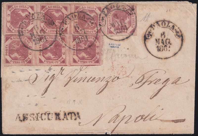 Busta postale con affrancatura per Napoli, Paola + S.D. Assicurata (pt.12)