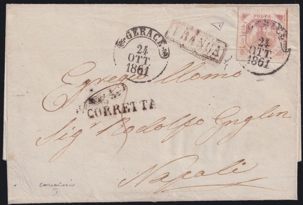 Naples - Cancellations - Envelope from Gerace + CORRECT + FRANCA