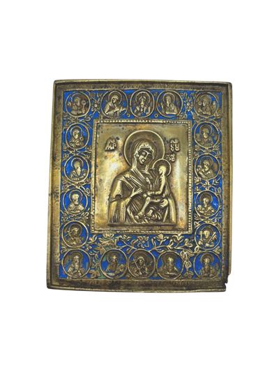 Icona della Madonna di Smolensk, fusione in bronzo e smalti policromi (XIX secolo)