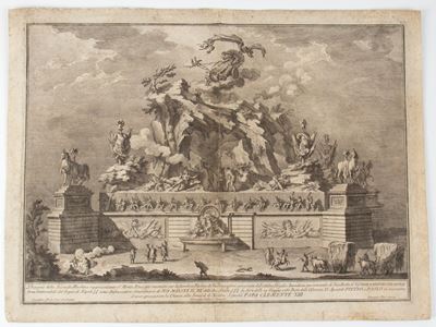Disegno della “Seconda Machina” con il Monte Etna e la Fucina di Vulcano