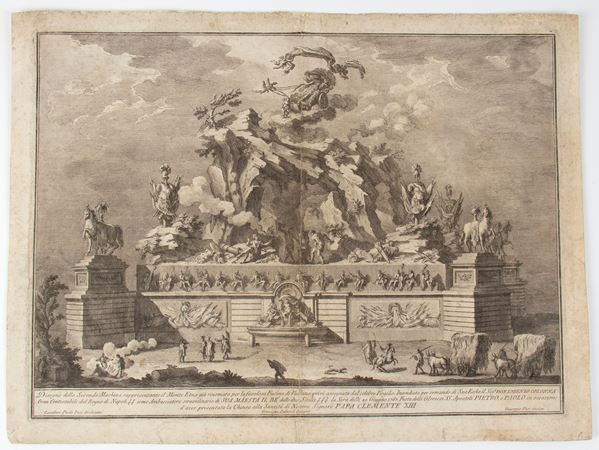 Giuseppe Vasi - Disegno della Seconda Machina rappresentante il Monte Etna gia rinomato per la favolosa Fucina di Vulcano