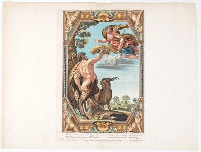 Pan e Luna (da Annibale Carracci) — acquaforte e bulino, colorata a mano