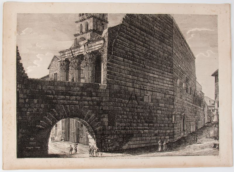 Luigi Rossini - Veduta della parte posteriore degl'avanzi del Foro di Nerva (da altri Erario pubb...
