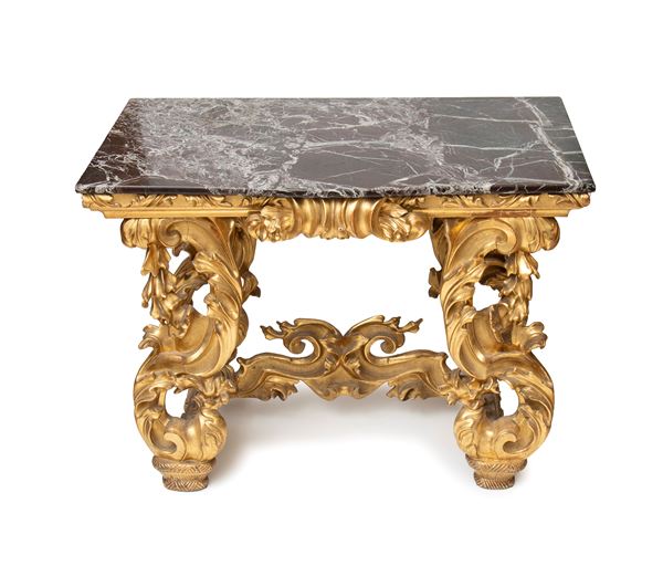 Louis XV console table in carved and gilded wood