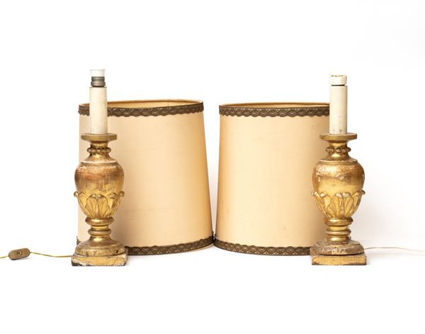Pair of gilded wooden lamps