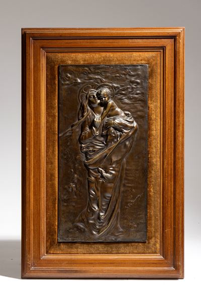 Placchetta in bronzo raffigurante Madonna con Bambino, inizio XX secolo