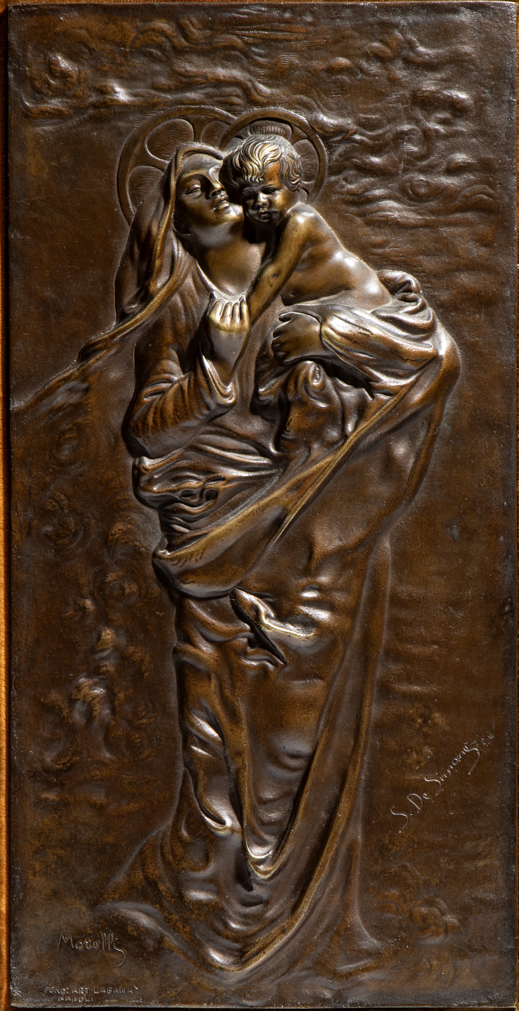Fonderia Laganà - Placchetta in bronzo raffigurante Madonna con Bambino, inizio XX secolo