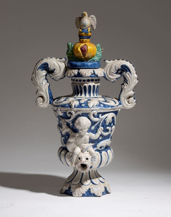 BESNIK HARIZI - Blue and white ceramic vase with two handles
