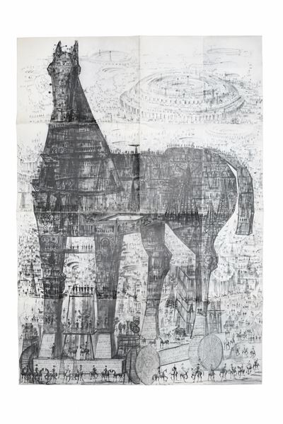 Giovanola, Gianluigi, Cavallo di Troia, 1984 es. n. 357/400 (cartella editoriale con manifesto e ...