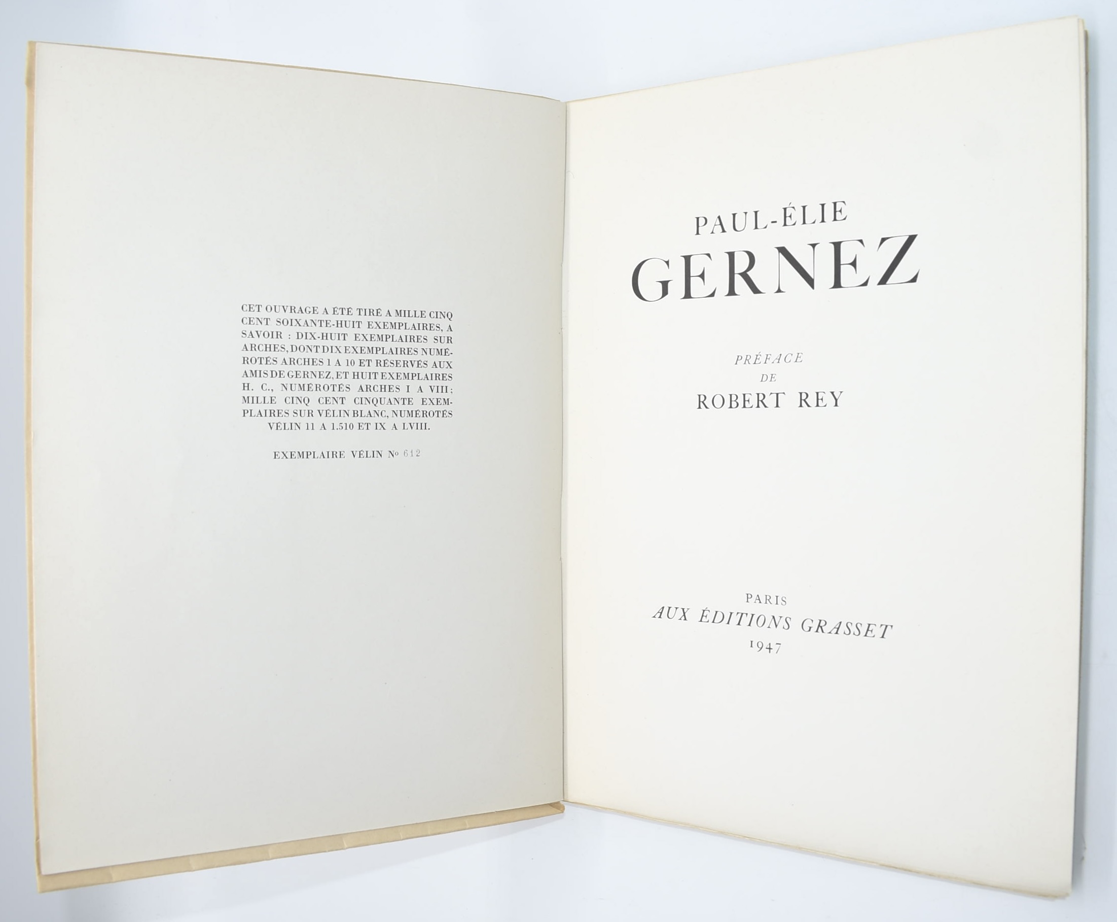 Paul-Élie Gernez, Catalogo monografico (prefazione di Robert Rey), 1947