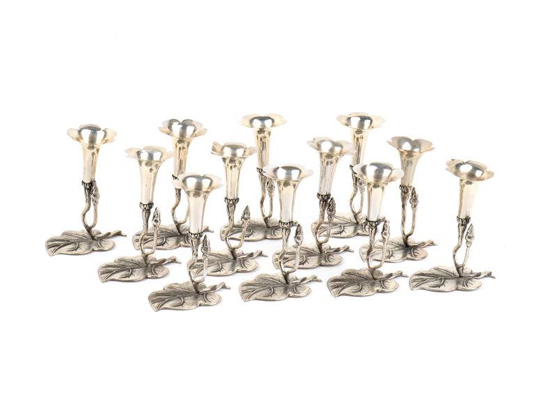 Set di 12 segnaposto italiani, argento 800/1000 (prima metà XX secolo)