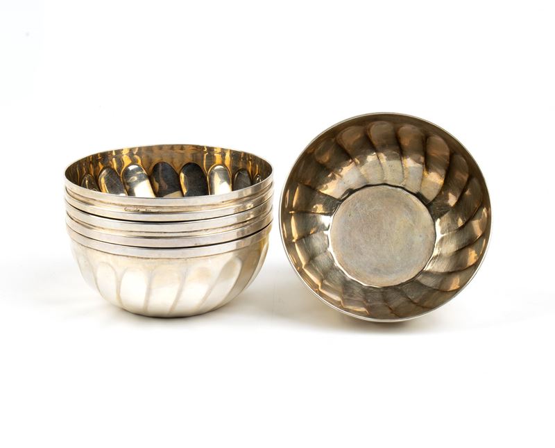 Set di 6 coppe italiane in argento 800/1000, seconda metà del XX secolo