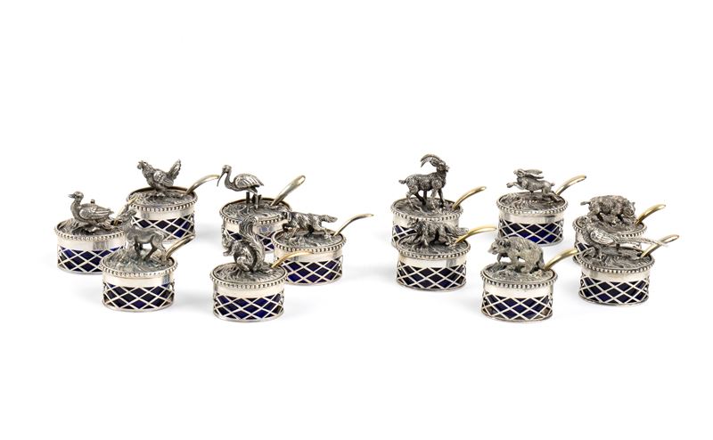 Set di 12 segnaposto italiani, argento 800/1000