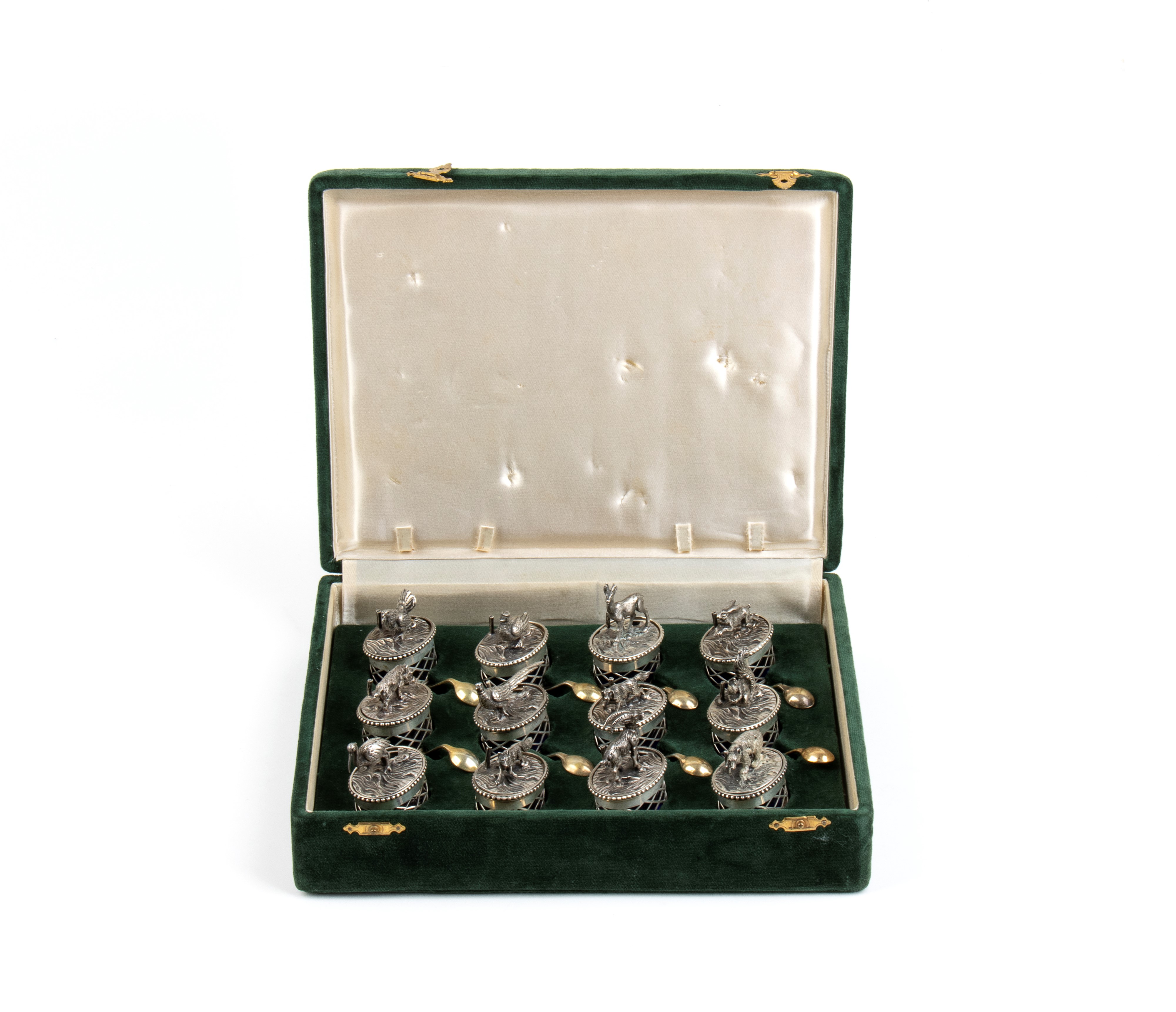Set di 12 segnaposto italiani, argento 800/1000