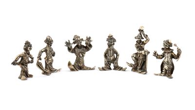 Set di 6 segnaposto italiani, figure a pagliaccio, argento 800/1000