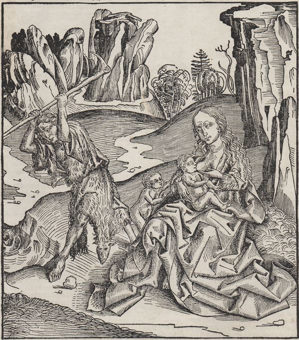 Adam and Eve with Their Children, Eve Nursing, from the Liber Chronicarum.