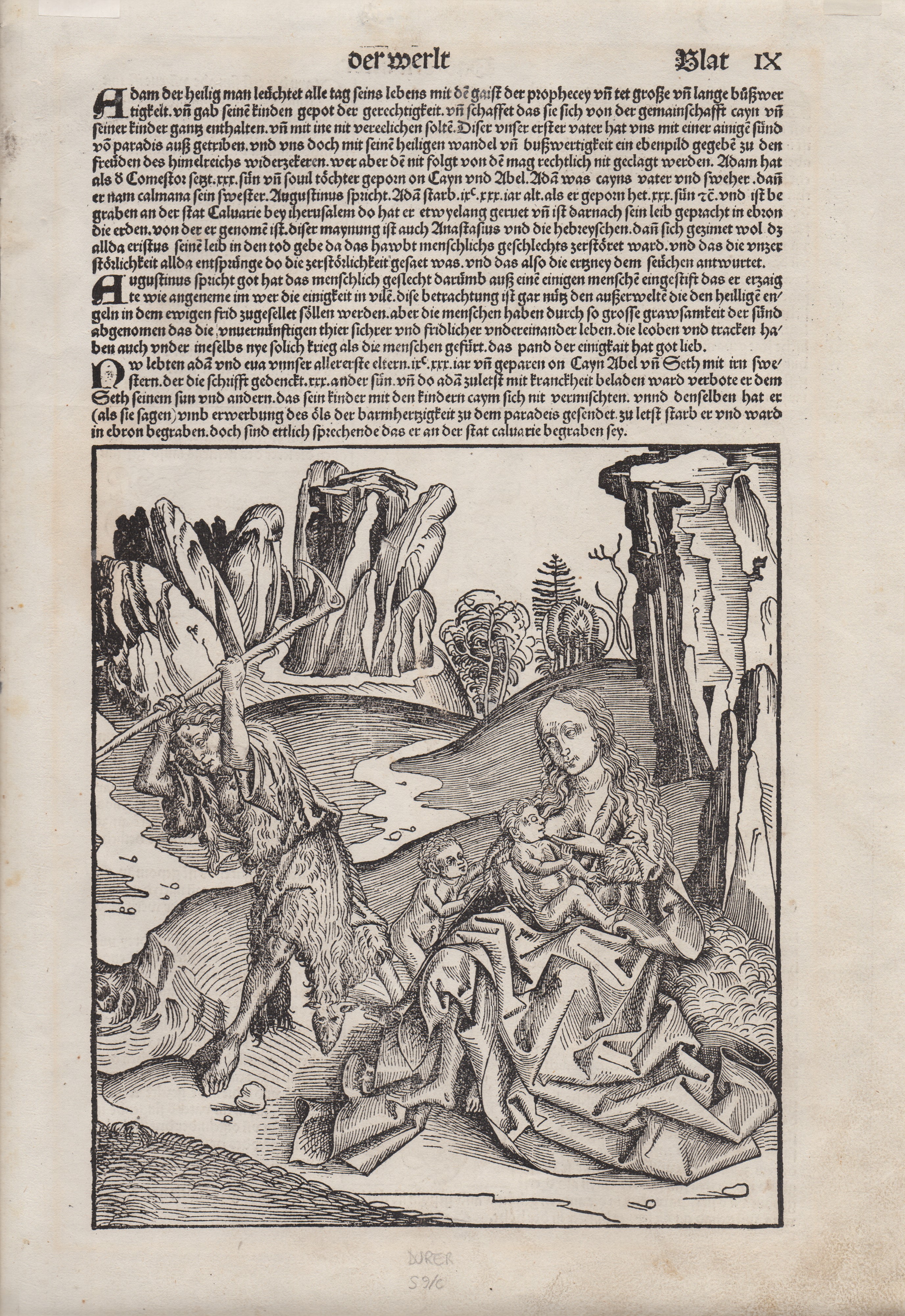Michael Wolgemut - Adamo ed Eva con i figli (Eva che allatta), da Liber chronicarum