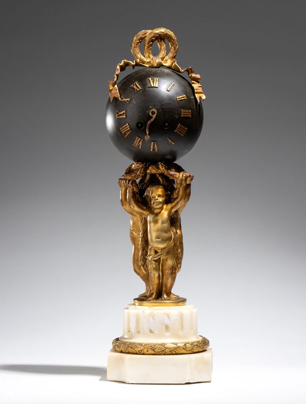 ALFRED DAUBRÉE - “Pendule au Globe” table clock in gilded bronze, Louis XVI style