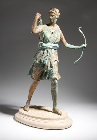 XIX secolo, Scultura della dea Diana (Artemide), bronzo su base in marmo