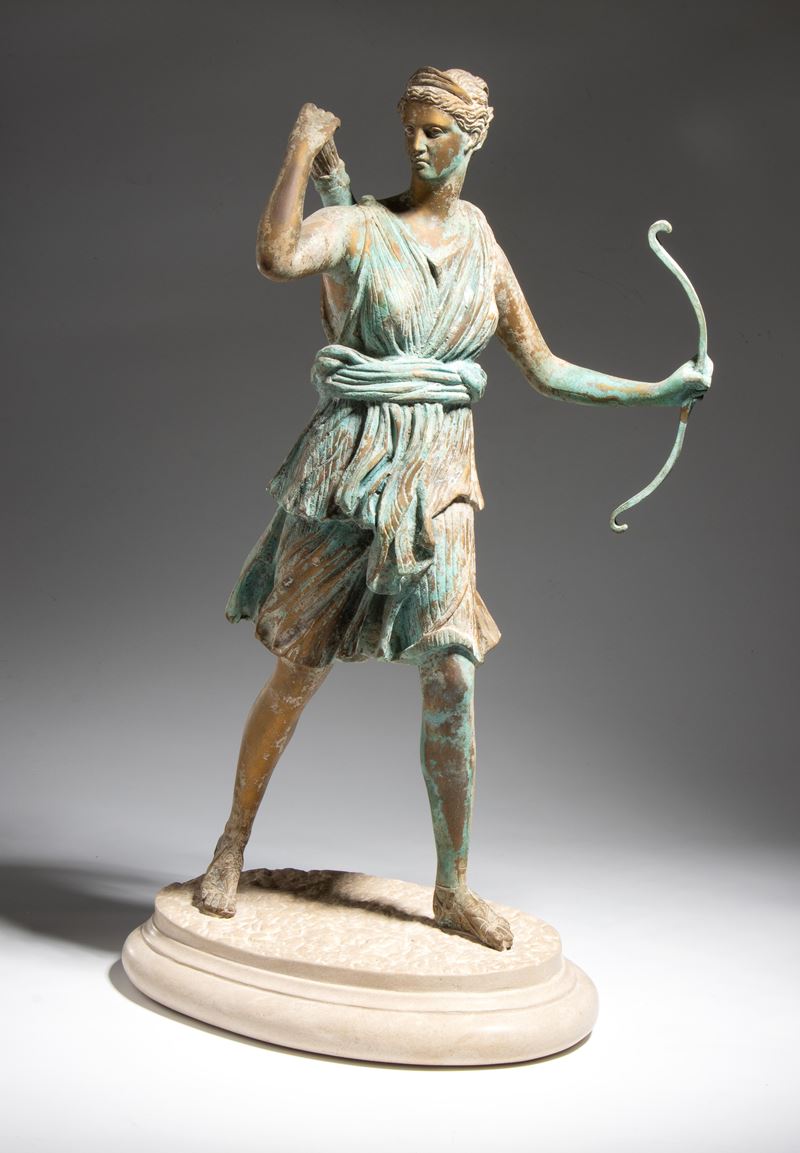 XIX secolo, Scultura della dea Diana (Artemide), bronzo su base in marmo