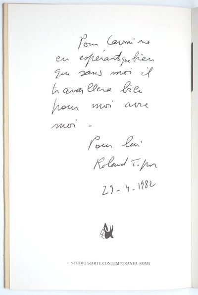 Topor, Roland: Sans Moi, 1982 — dedica autografa