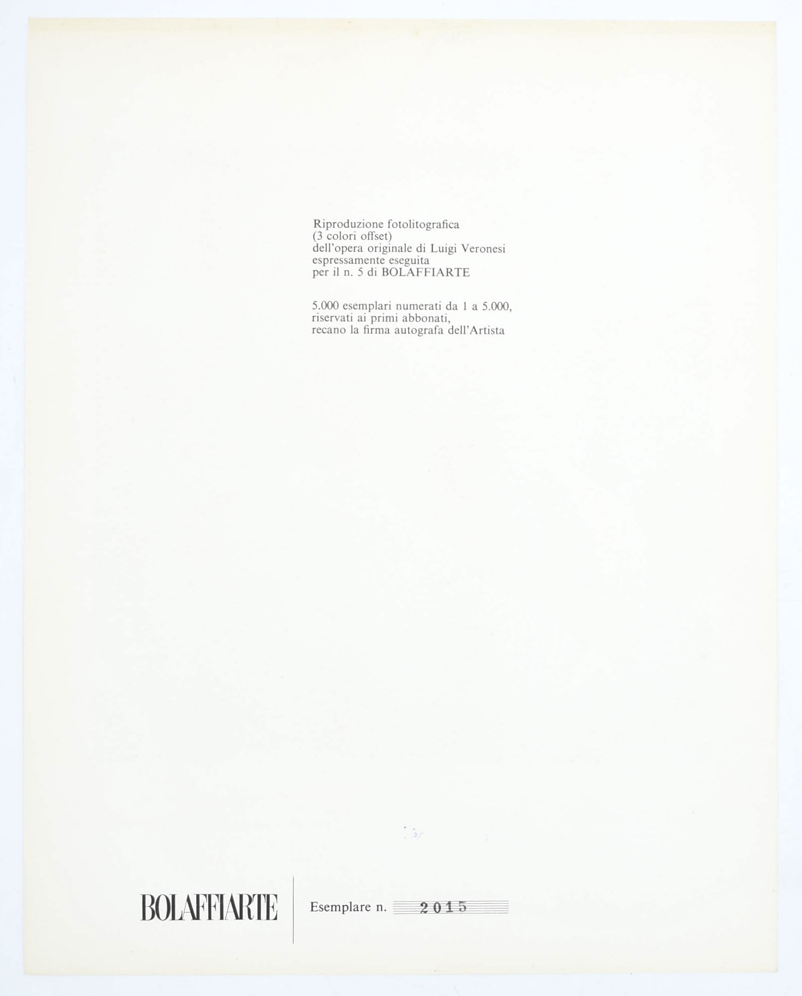 Luigi Veronesi, Fotolitografia (eseguita per Bolaffiarte), esemplare n. 2015