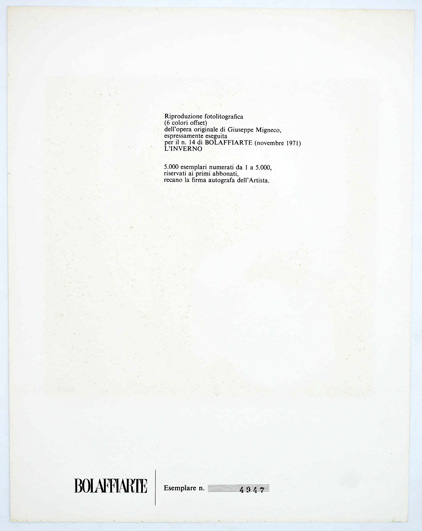 Giuseppe Migneco, L’Inverno, fotolitografia espressamente eseguita per Bolaffiarte