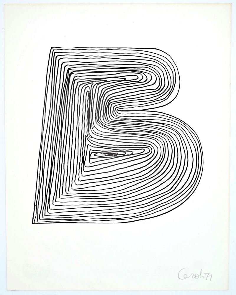 Ceroli, Mario, La lettera “B” per la serie “L’Alfabeto” di Bolaffiarte, fotolitografia