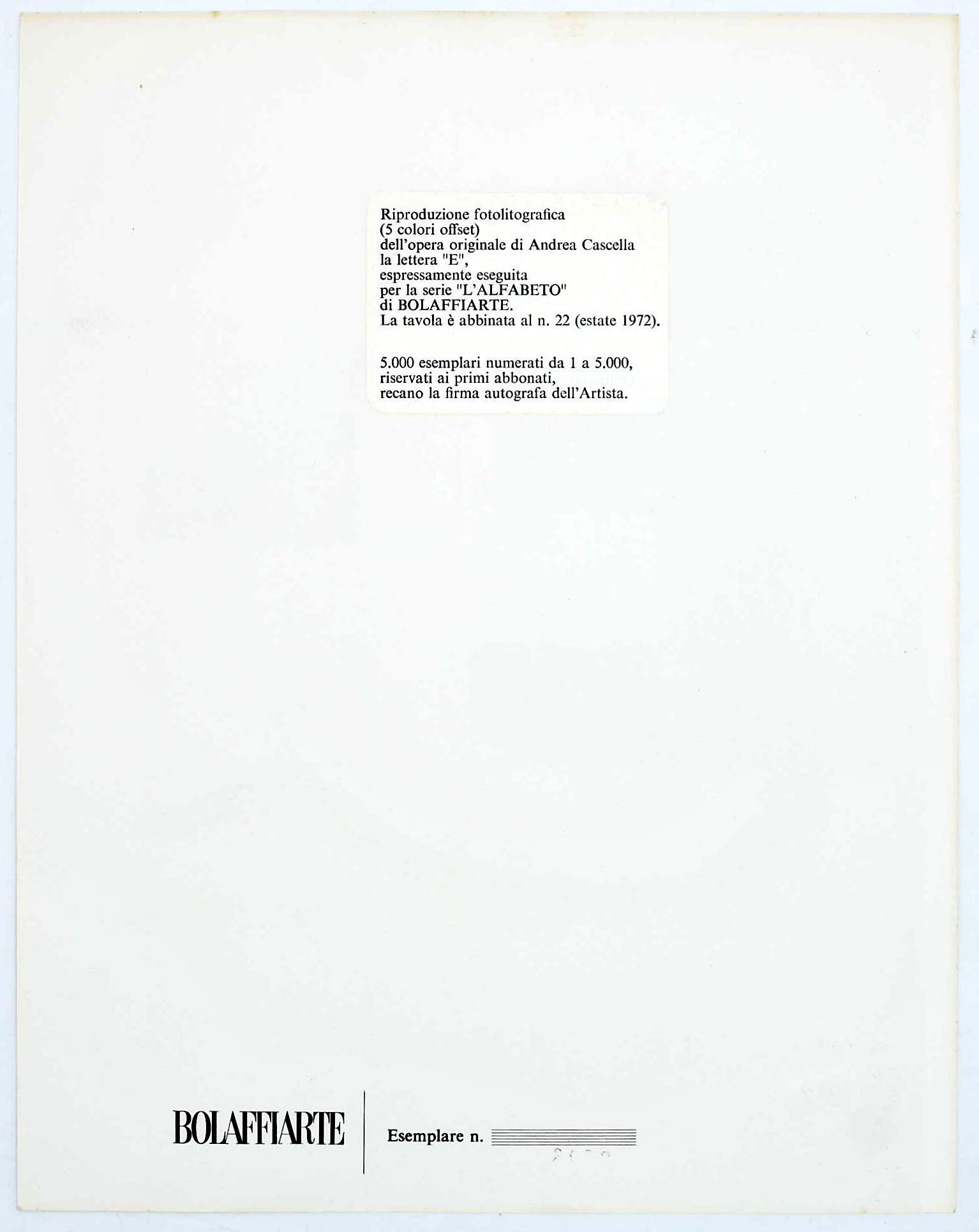 Cascella, Andrea — La lettera “E”, per la serie “L’Alfabeto” di Bolaffiarte, fotolitografia