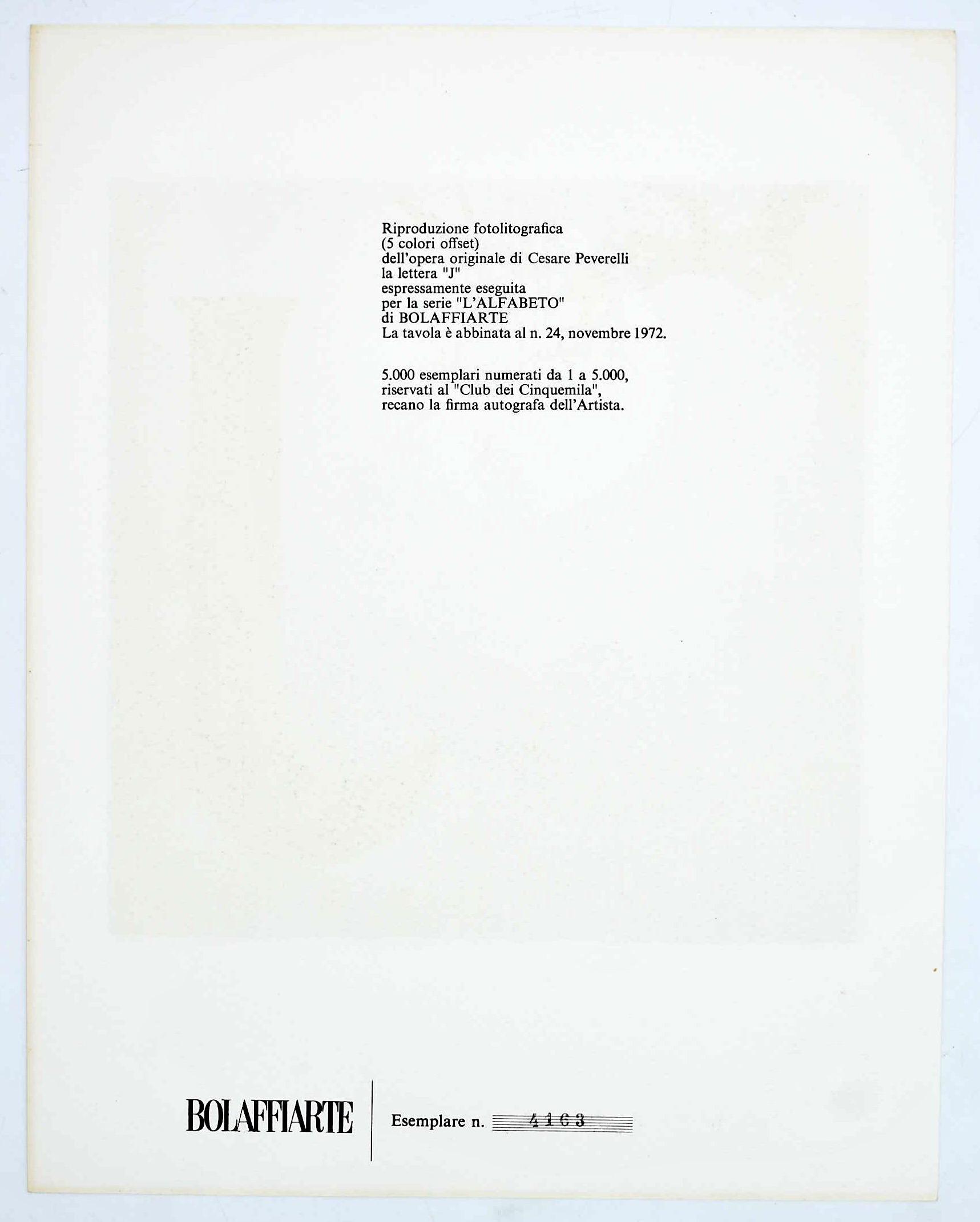 Cesare Peverelli, La lettera “J” per la serie “L’Alfabeto” di Bolaffiarte