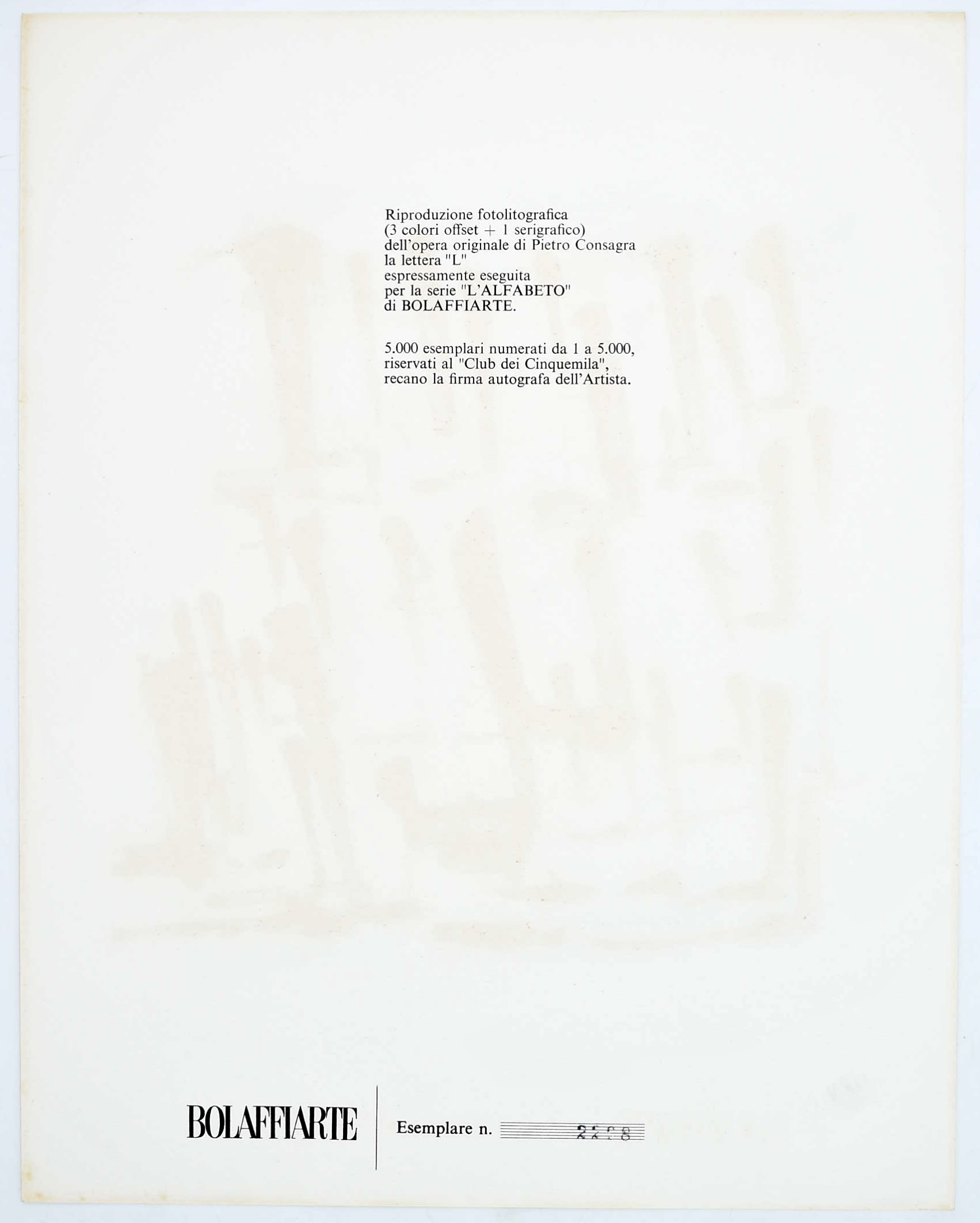 Pietro Consagra, La lettera “L” per la serie “L’Alfabeto” di Bolaffiarte, fotolitografia