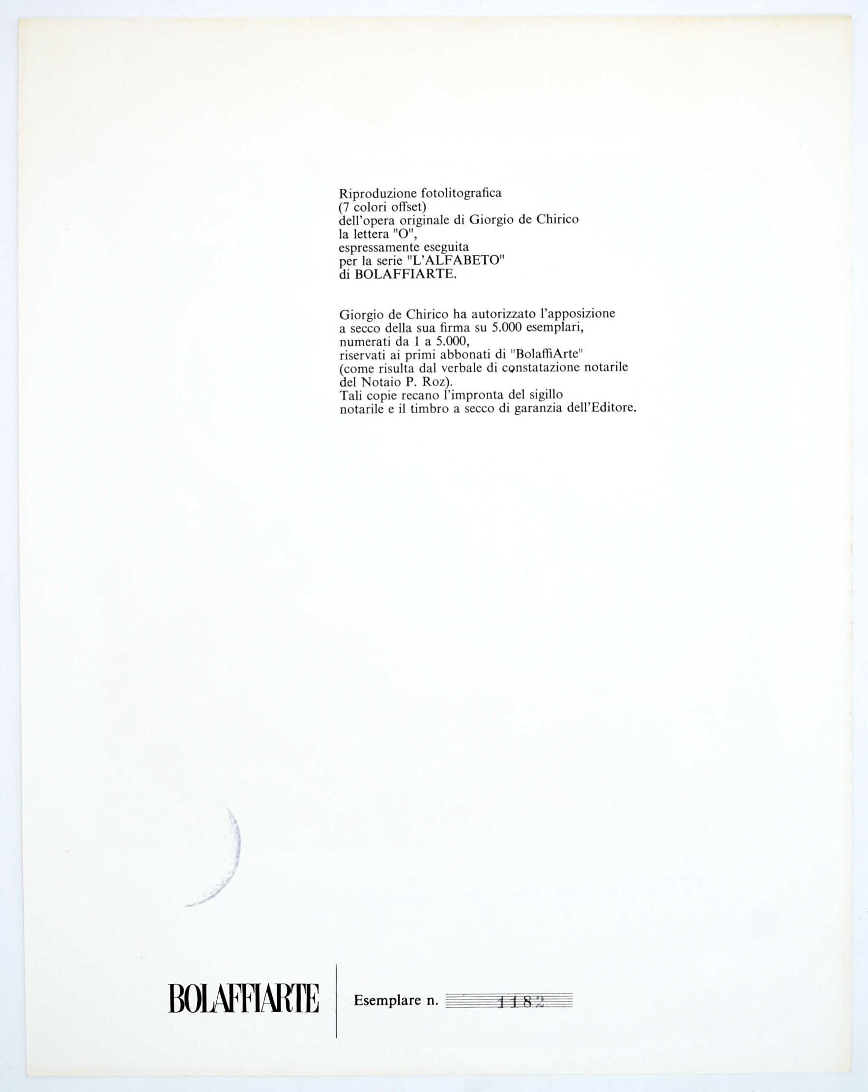 de Chirico, Giorgio — La lettera “O”, per la serie “L’Alfabeto” di Bolaffiarte, fotolitografia
