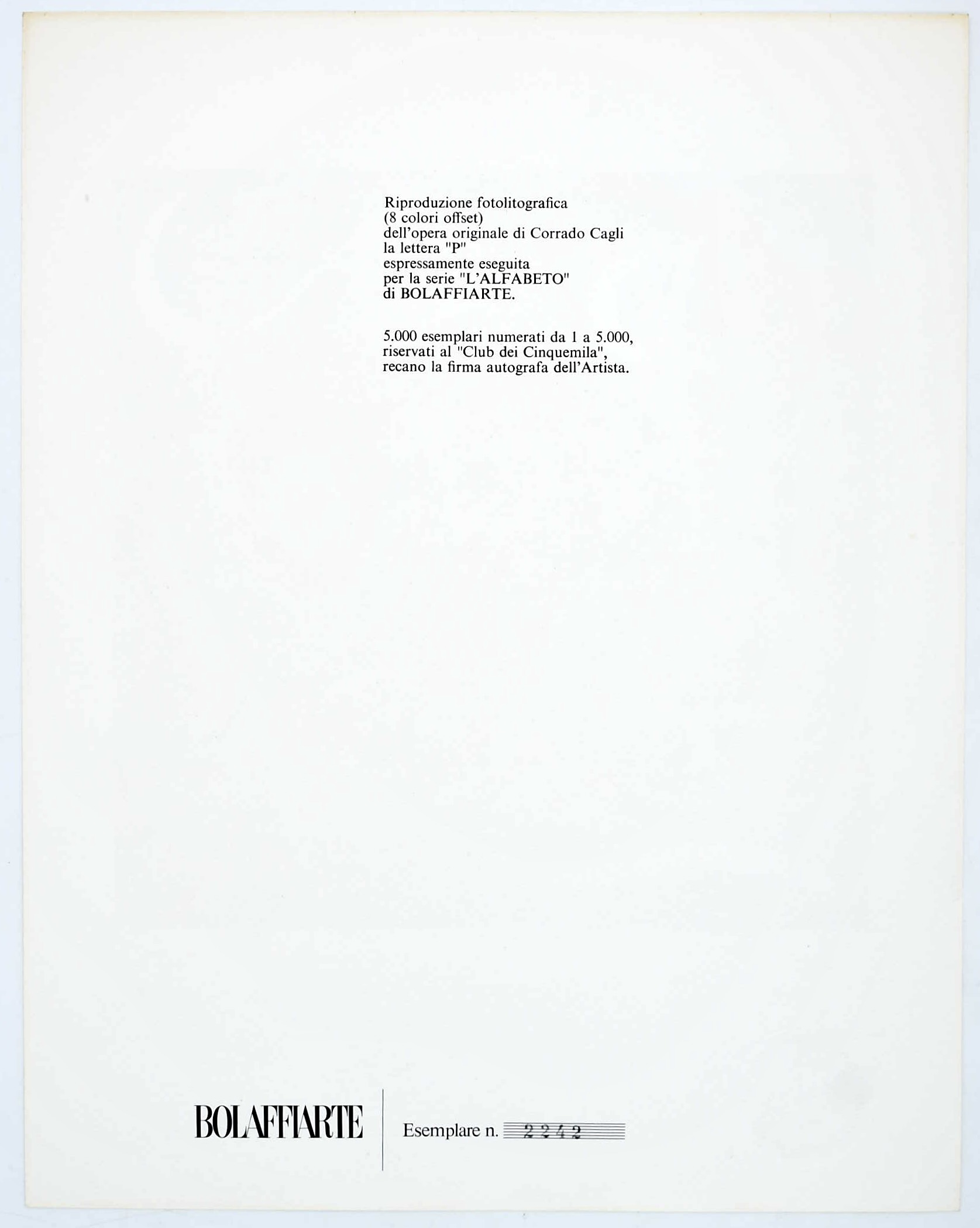 Corrado Cagli, La lettera “P” (per la serie “L’Alfabeto” di Bolaffiarte), fotolitografia