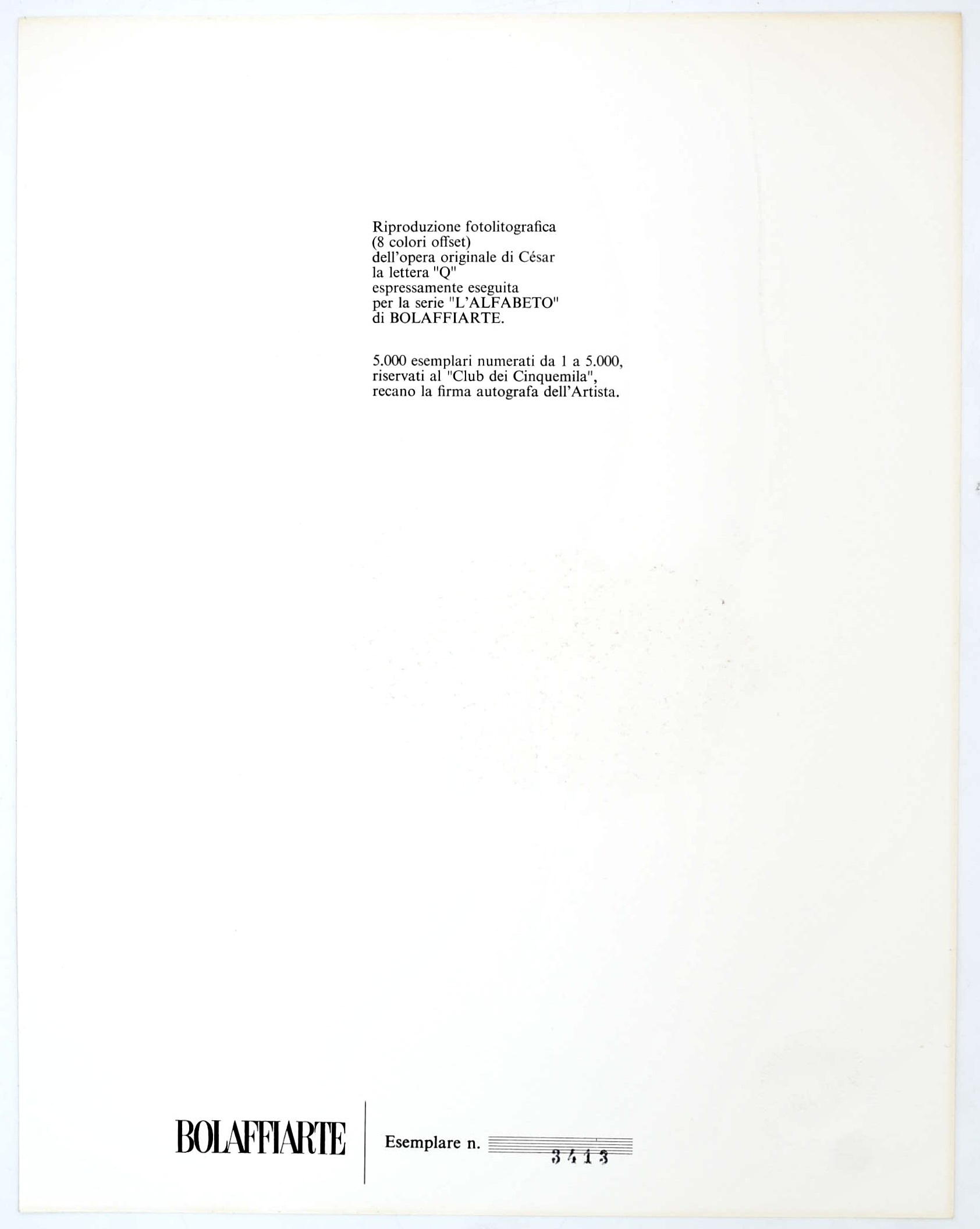 César, Lettera “Q” per la serie “L’Alfabeto” di Bolaffiarte, fotolitografia