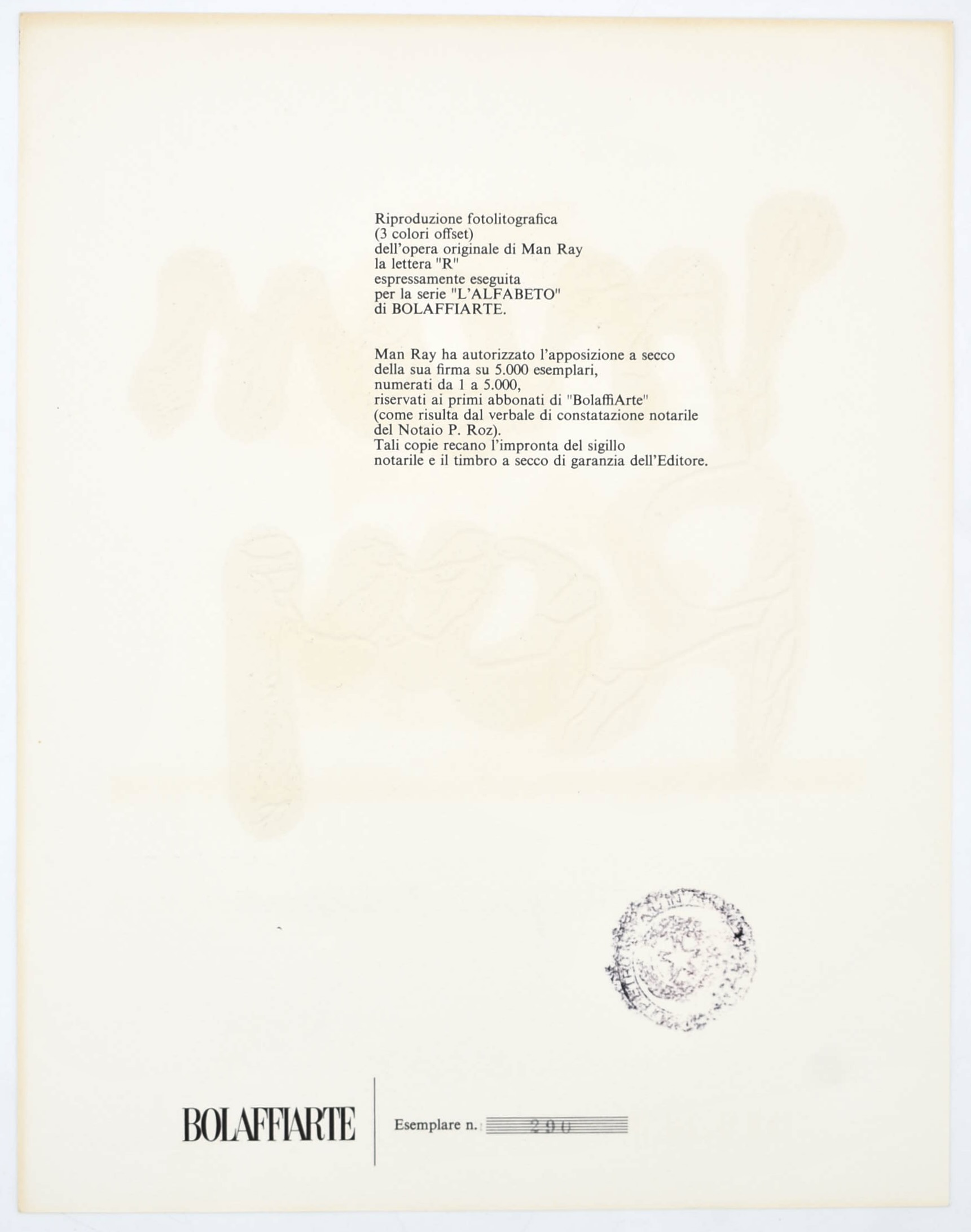 Man Ray, La lettera “R” dalla serie “L’Alfabeto” (fotolitografia per Bolaffiarte)
