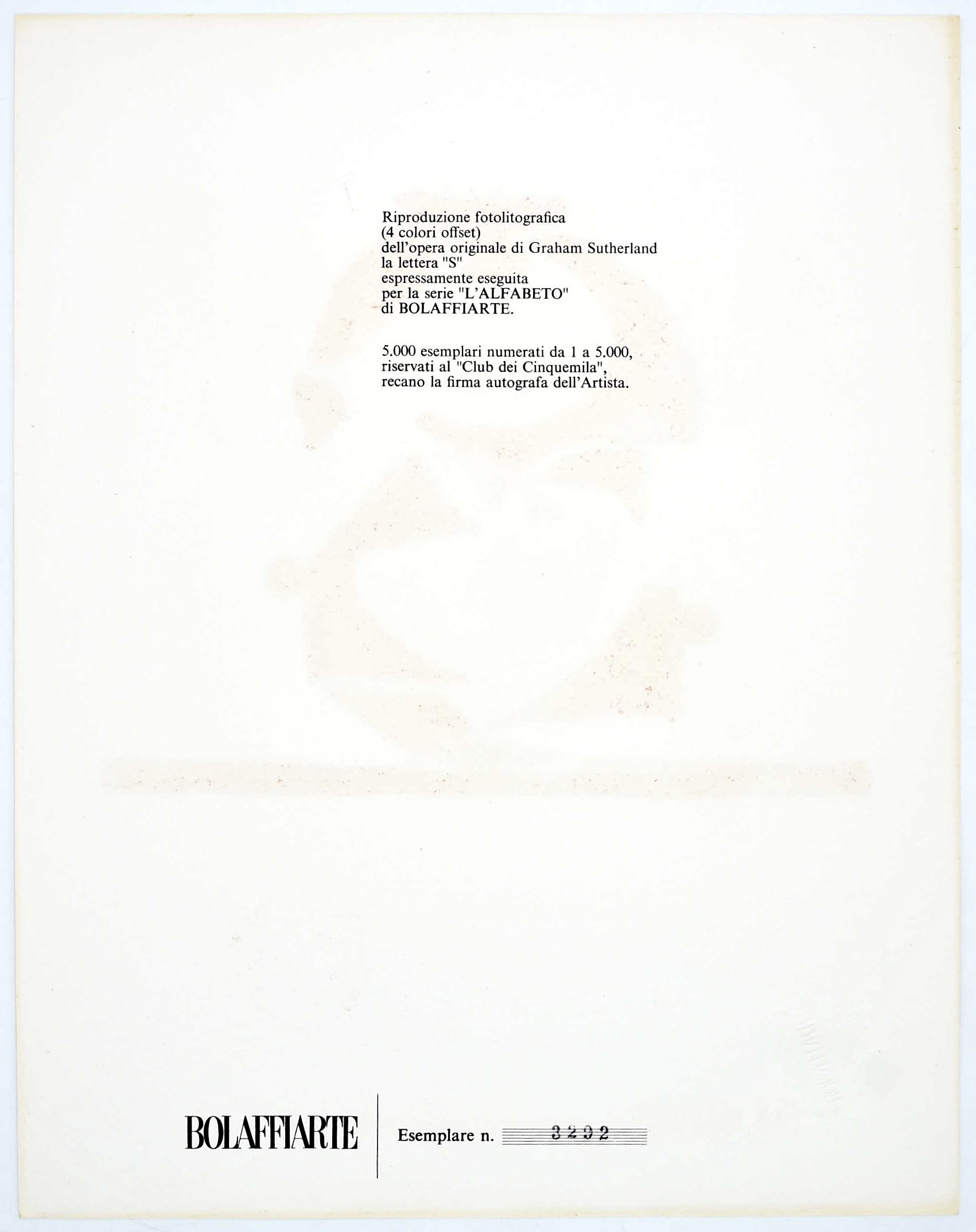 Sutherland, Graham, La lettera “S” per la serie “L’Alfabeto” di Bolaffiarte, fotolitografia