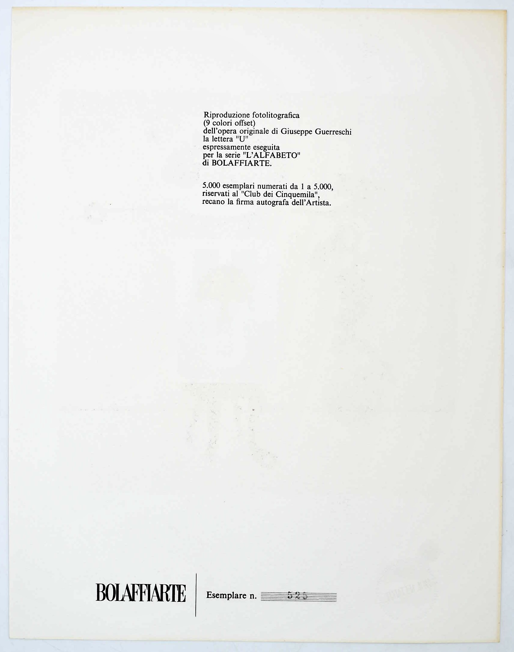 Guerreschi, Giuseppe, La lettera “U” per la serie “L’Alfabeto” di Bolaffiarte